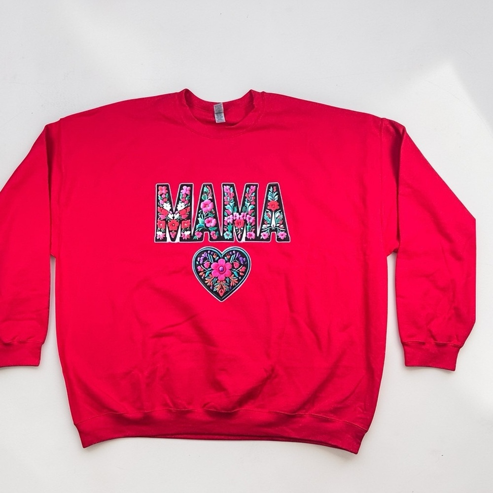 Mama Floral Graphic Sweatshirt Red | Cozy Mom Crewneck 3XL - Picture 2 of 10